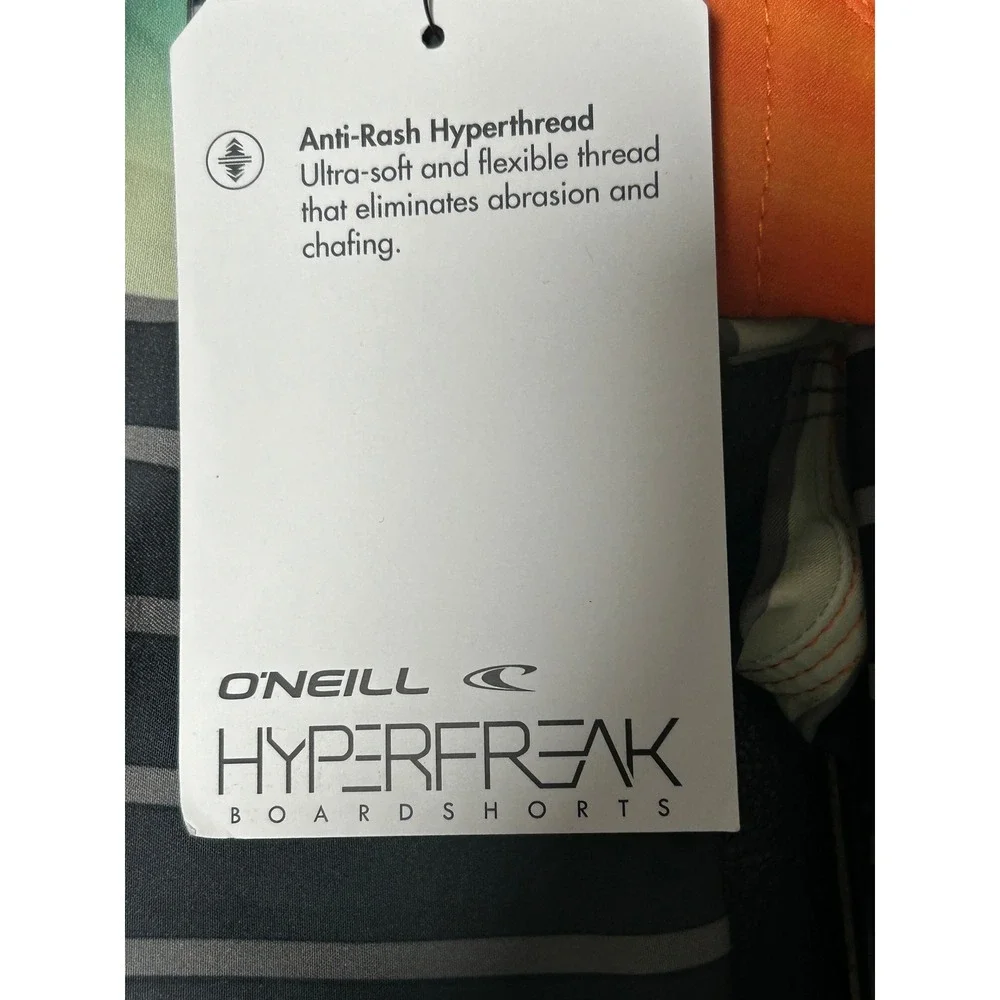 ONeill Hyperfreak Mens Board Shorts Size 31 Orange Striped Performance Swim - CJ